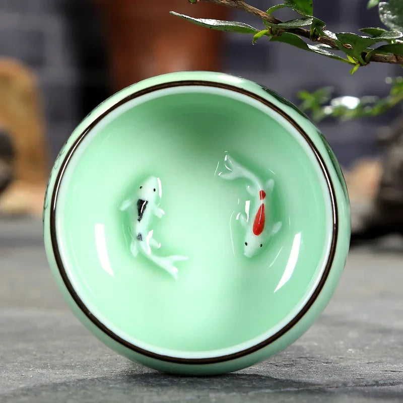 Celadon Koi Tea Cup