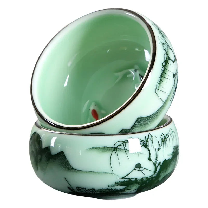 Celadon Koi Tea Cup